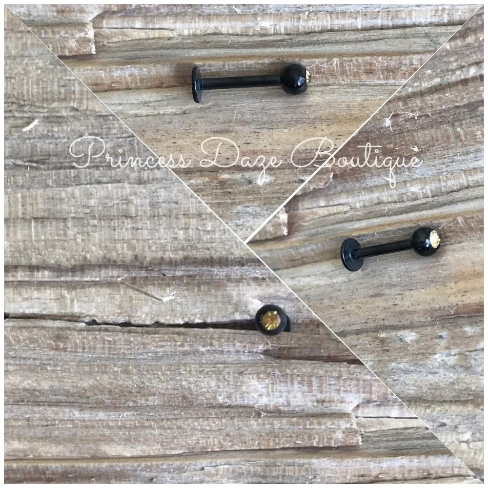 Black Labret Piercing Stud Lip Monroe‎ Tragus Champagne Gemstone Piercing